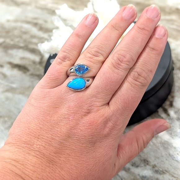 925 Silver Larimar And Blue Topaz Ring - Picture 5 of 10